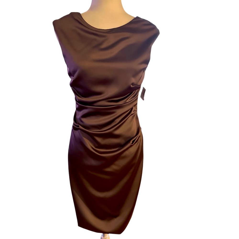 NWT Betsy & Adam Satin Cap Sleeve Rouched Sheath dress 4